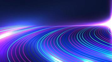 abstrakt teknologi begrepp neon färger rader hög hastighet ljus rörelse spår med belysning effekt på mörk blå bakgrund vektor
