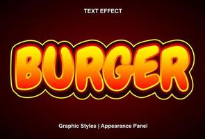 burger-texteffekt mit grafikstil und bearbeitbar. vektor
