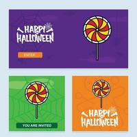 glückliches halloween-einladungsdesign mit süßigkeitsvektor vektor