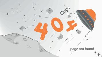 Fehler 404 Illustration für Design Eine fliegende Untertasse stiehlt große Zahlen im Weltraum vektor