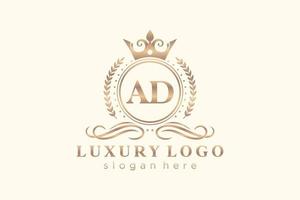 Royal Luxury Logo-Vorlage für den anfänglichen Anzeigenbrief in Vektorgrafiken für Restaurant, Lizenzgebühren, Boutique, Café, Hotel, Heraldik, Schmuck, Mode und andere Vektorillustrationen. vektor