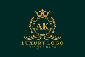 första ak brev kunglig lyx logotyp mall i vektor konst för restaurang, kungligheter, boutique, Kafé, hotell, heraldisk, Smycken, mode och Övrig vektor illustration.