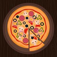 Pizza und Scheibe leckeres Essen Illustration von Junk-Food-Vektor-Illustration im flachen Stil vektor