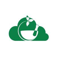 Cloud-Apotheke medizinisches Logo-Design. natürliches Mörser- und Stößel-Logo, medizinisches Kräuterillustrationssymbol-Vektordesign. vektor