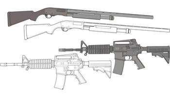 uppsättning av militär eller polis skjutvapen vektor stil, skytte pistol, vapen illustration, vektor linje, för Träning