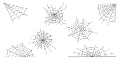 spindelnät ikoner uppsättning. Spindel webb texturer, element för halloween fest dekoration vektor