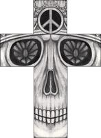 Kunst ausgefallenes Totenkopfkreuz. handzeichnung und grafikvektor machen. vektor