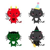 Fröhliches Halloween - Vektorset von Katzen in Monsterkostümen, Halloween-Party. Vektorillustration, Fahne vektor