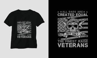 veteran- dag t-shirt design med de soldat, flagga, vapen, och skalle. årgång stil med grunge effekt vektor