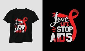 värld AIDS dag t-shirt design med röd och rosa färger och AIDS tecken band, kondom vektor