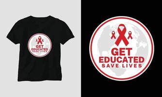 T-Shirt-Design zum Welt-Aids-Tag mit roten und rosafarbenen Farben und Aids-Zeichenband, Kondom vektor