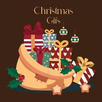 glad jul gåva design. gåvor i säckar. enkel design för jul vektor