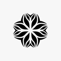 Schwarzes Mandala Tribal Flower Symbol Logo auf weißem Hintergrund. Schablonen-Aufkleber Tattoo-Design. flache vektorillustration. vektor