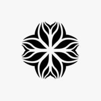 svart mandala stam- blomma symbol logotyp på vit bakgrund. stencil dekal tatuering design. platt vektor illustration.