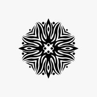 Schwarzes Mandala Tribal Flower Symbol Logo auf weißem Hintergrund. Schablonen-Aufkleber Tattoo-Design. flache vektorillustration. vektor