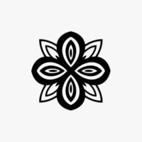 svart mandala stam- blomma symbol logotyp på vit bakgrund. stencil dekal tatuering design. platt vektor illustration.