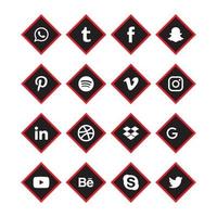 Social Media schwarz, rote Ecke Icon Set vektor
