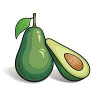 Avocado Cartoon, Avocado geschälte Isolat auf weißem Hintergrund vektor