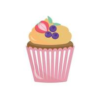 Semester färgad muffin med blåbär och jordgubbar vektor