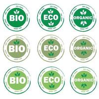 eko, bio, organisk Produkter klistermärke, märka, bricka och logotyp. vegan. miljövänlig bricka. logotyp mall för organisk och eco vänlig Produkter. vektor