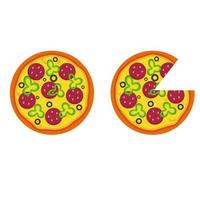 hela pizza med salami. snabb mat illustration vektor