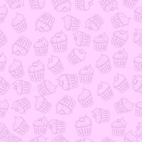 Nahtloses rosafarbenes Cupcake-Muster im Linienstil. Lebensmittel vektor