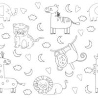 sömlös barns mönster av djur i översikt stil. vektor illustration