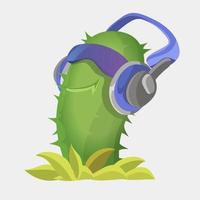 Kaktusfigur mit Kopfhörern vektor