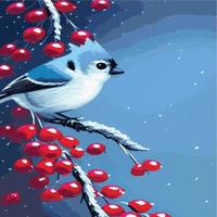 vektor realistische detaillierte vektorillustration wintervögel niederlassungen. Wintergestaltungselemente Weihnachten, Feiertage. sitzender Ast. Winterhintergrund. Ast ohne Blätter mit fliegenden Vögeln.