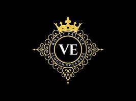 brev ve antik kunglig lyx victorian logotyp med dekorativ ram. vektor