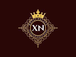 brev xn antik kunglig lyx victorian logotyp med dekorativ ram. vektor