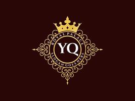 brev yq antik kunglig lyx victorian logotyp med dekorativ ram. vektor