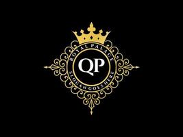 brev qp antik kunglig lyx victorian logotyp med dekorativ ram. vektor