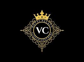brev vc antik kunglig lyx victorian logotyp med dekorativ ram. vektor