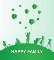 Papierkunst des grünen Hintergrunds glückliche Familie vektor