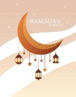 ramadan kareem moon traditionell med hängande lampor vektor