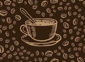 kaffeetasse und bohnen handgezeichneter stil. Vektor-Illustration. vektor