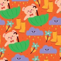 sömlös mönster tecknad serie gris spelar med paraply vektor