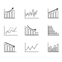 en uppsättning av växande grafik ikoner i svart och vit. företag grafisk. en företag Graf med ett pil. en samling av tillväxt diagram. vektor