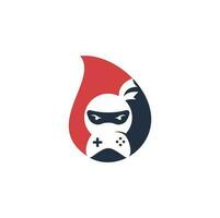 Ninja-Spiel Tropfenform Konzept Logo-Design. Ninja-Gaming-Logo-Bilder Stock-Vektoren. Ninja-Game-Pad-Logo-Design-Ikone vektor