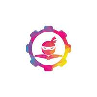 Ninja-Buch-Getriebe-Form-Konzept-Logo-Design-Vorlage. Buch-Ninja-Logo-Vektor-Symbol vektor