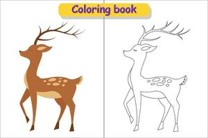 tecknad serie rådjur för barn färg bok i Färg och kontur vektor