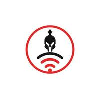 Kombination aus spartanischem und WLAN-Logo. Helm- und Signalsymbol oder -symbol. vektor