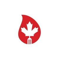 kanadisches Essen Tropfenform Konzept Logo Konzeptdesign. kanadisches Restaurant-Logo-Konzept. Ahornblatt und Gabel-Symbol vektor