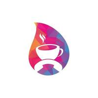 Kaffee Anruf Drop Form Konzept Vektor Logo Design. Mobilteil und Cup-Symbol