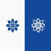 Atom Energy Power Lab Linie und Glyphe festes Symbol blaues Banner Linie und Glyphe festes Symbol blaues Banner vektor