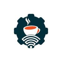 Kaffee-WLAN-Gangform-Konzept-Logo-Design. Kaffeetasse mit WLAN-Vektorsymbol-Logo vektor