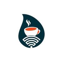 kaffee wifi tropfenform konzept logo design. Kaffeetasse mit WLAN-Vektorsymbol-Logo vektor