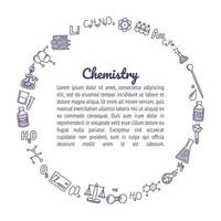 Kreis bestehend aus Chemie-Symbolen. Reagenzgläser, Reaktionen, Atome, Moleküle, Formeln und andere wissenschaftliche Gegenstände. Vektorillustration im Doodle-Stil vektor