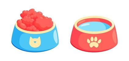 sällskapsdjur skål med mat. skål för katt eller hund för småbitar och vatten. vektor illustration